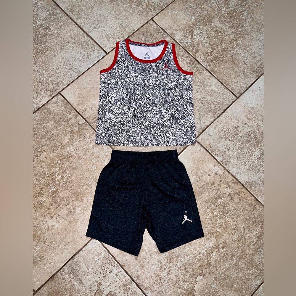 Nike Air Jordan Jumpman Cement Elephant Print Tank Top Shirt/Black Shorts Set 4t